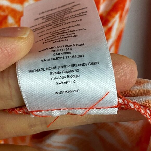 Michael Kors Blouse Size 2X Orange Patterned V Neck Stretch Long Sleeve - Picture 6 of 11